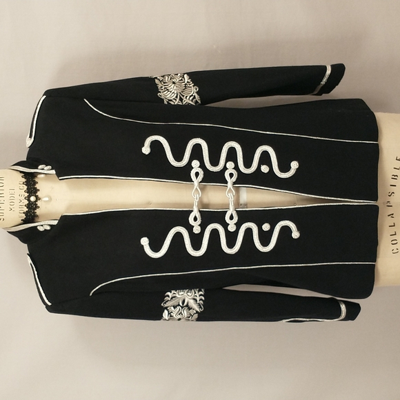 Designer Jacket Artistic Military High Style Silver on Black w Epauletes Quality - Picture 1 of 11